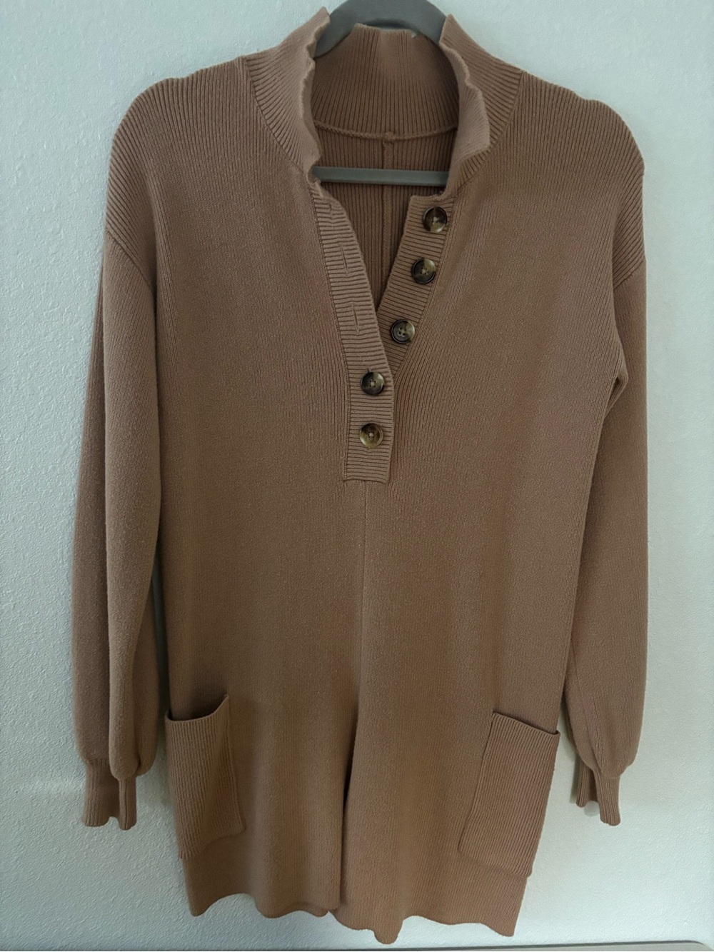 Cozy Button-Front Knit Sweater Tunic in Brown
